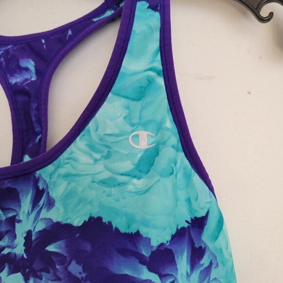 Champion Blue Purple Floral Watercolor Print Racerback Sports Bra Size Large - Picture 8 of 12